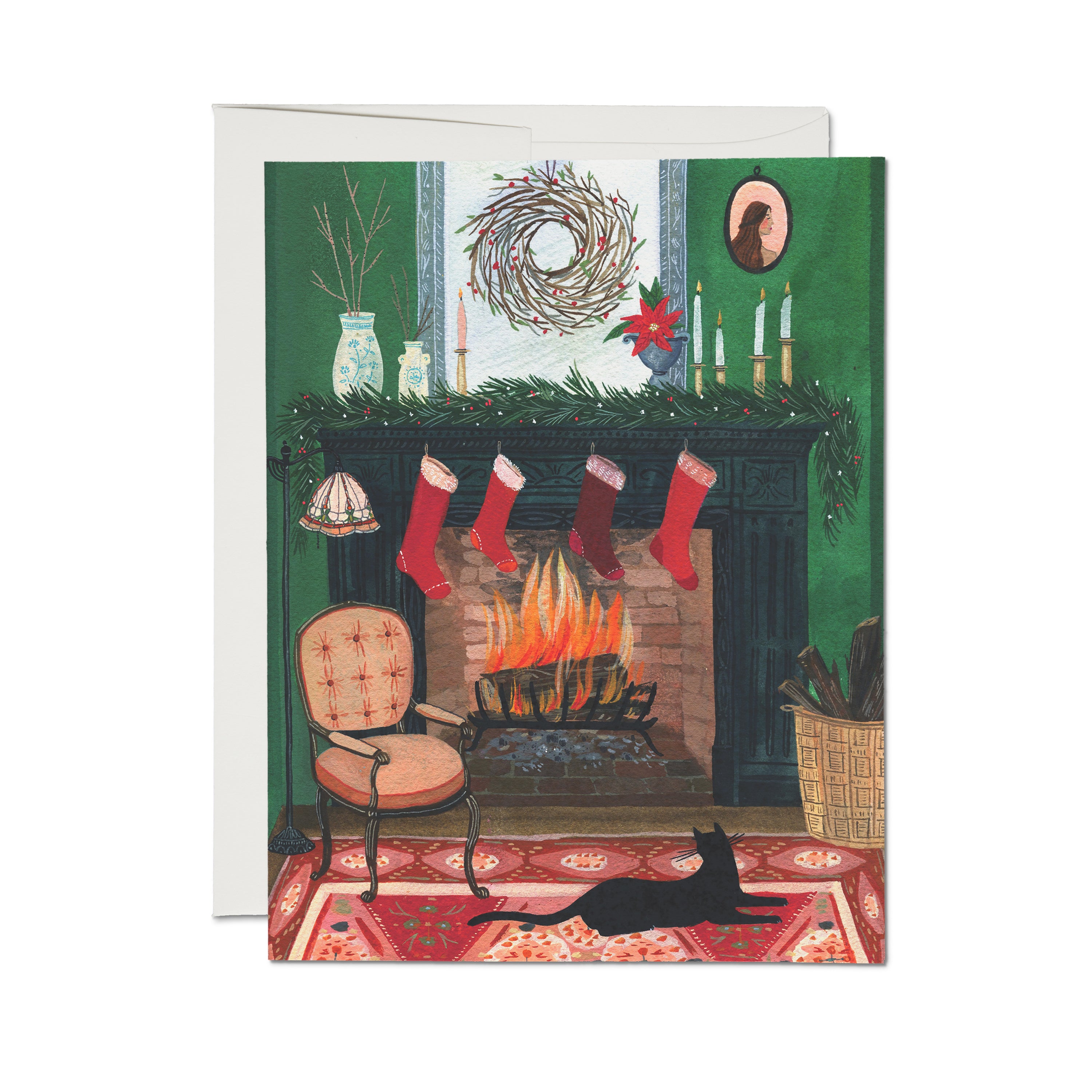 Christmas by the Fireplace greeting card