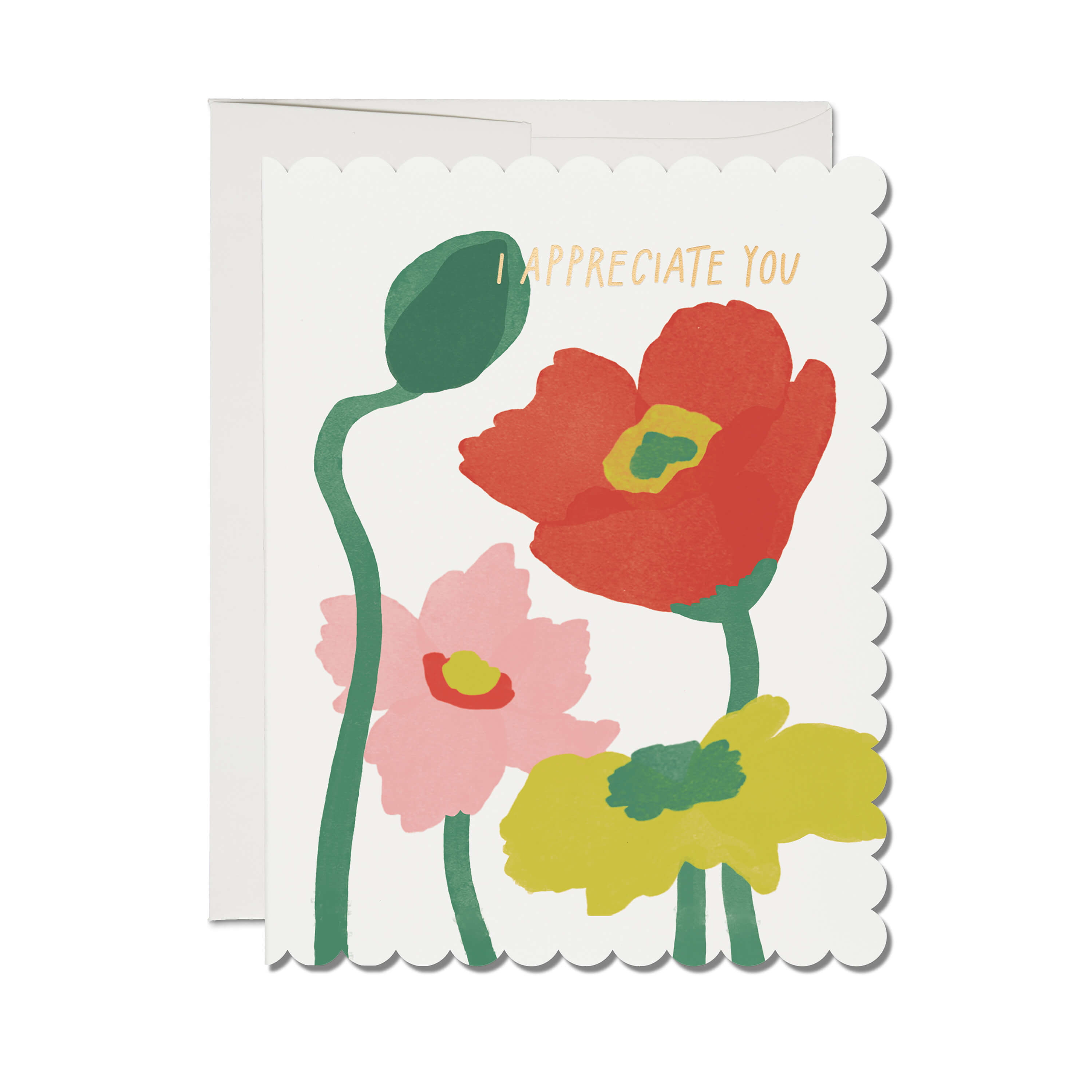 Scalloped Poppy greeting card Single
