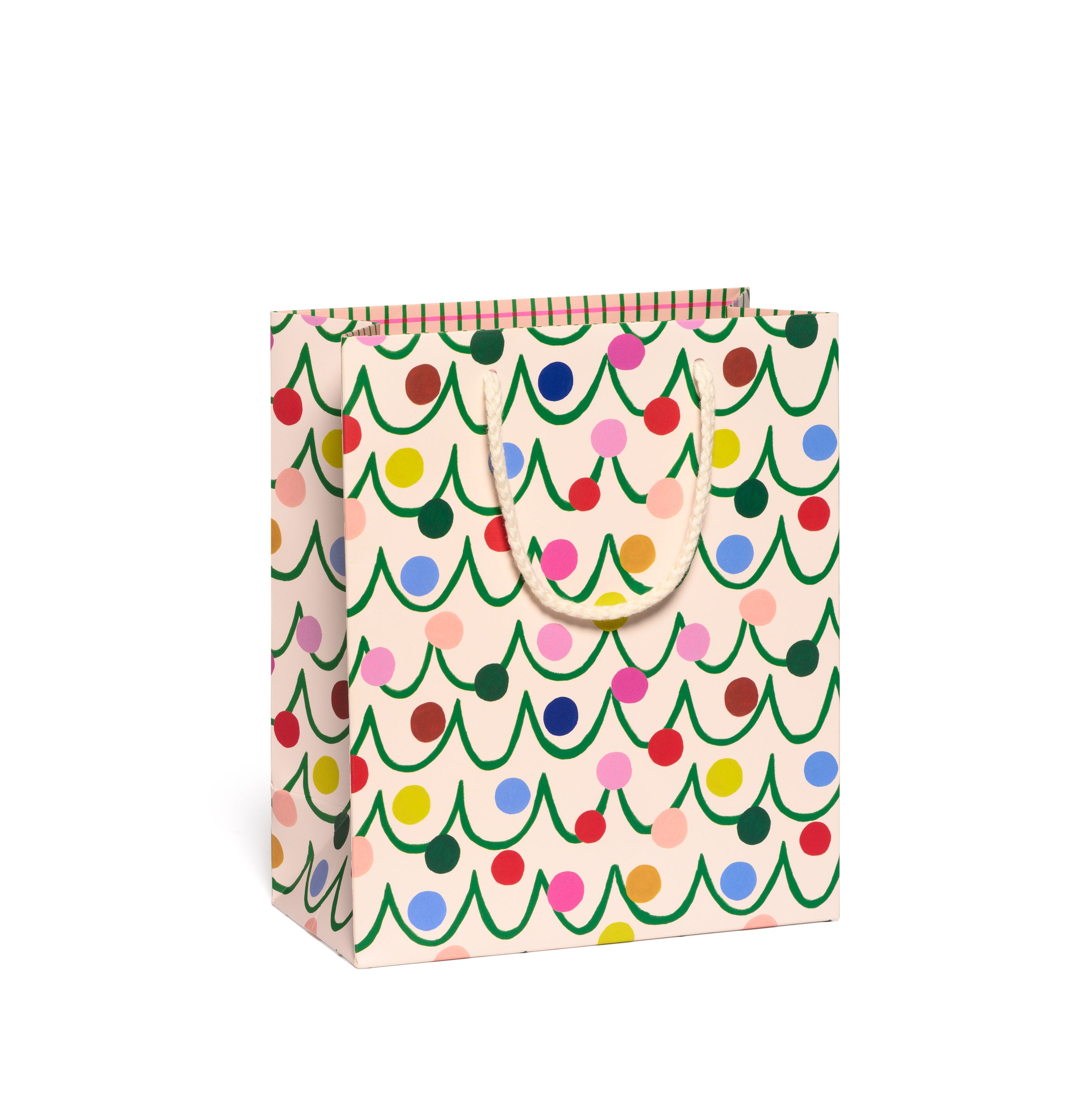 Medium Gift bag with colorful Christmas tree pattern on a white background.