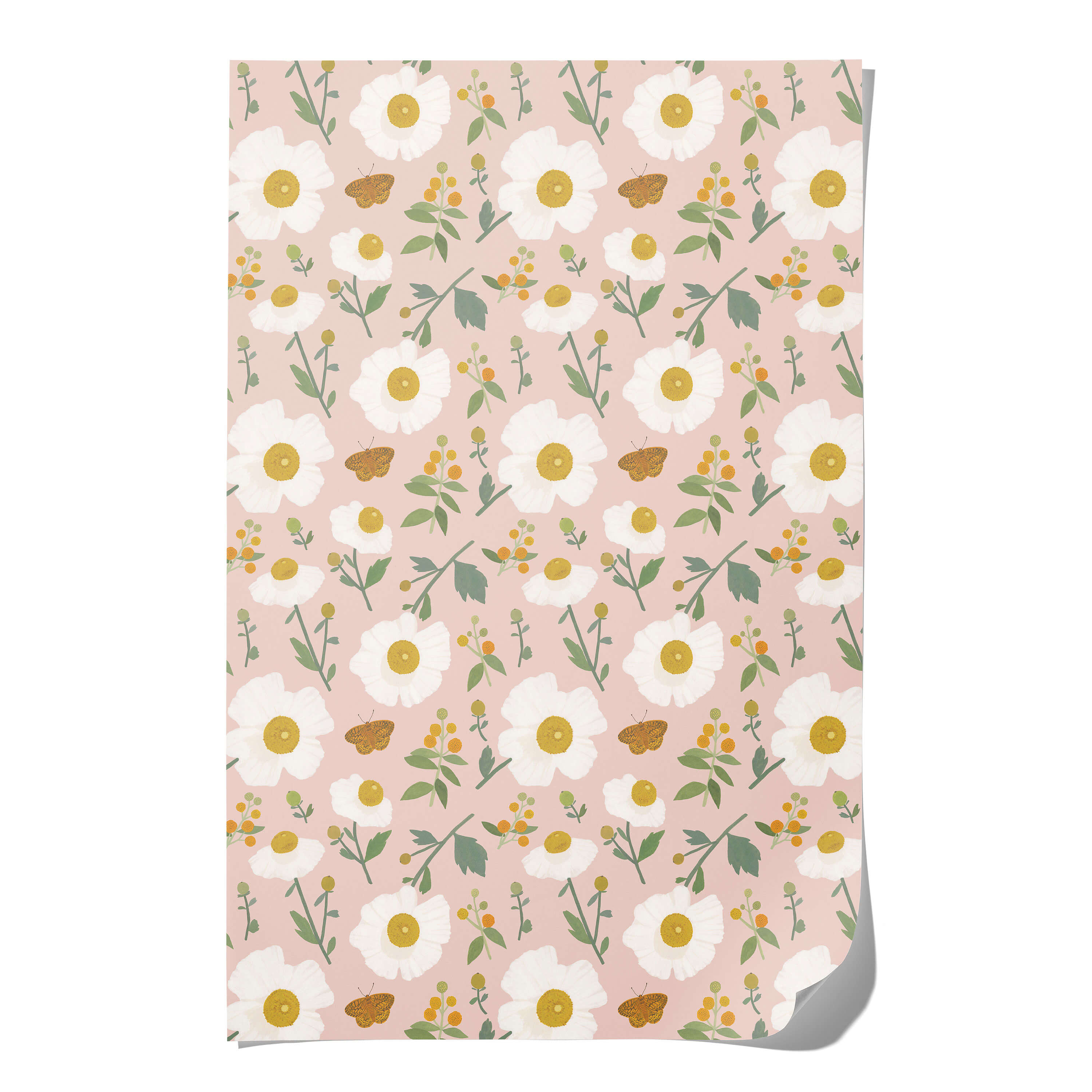 White Poppies wrapping paper Single