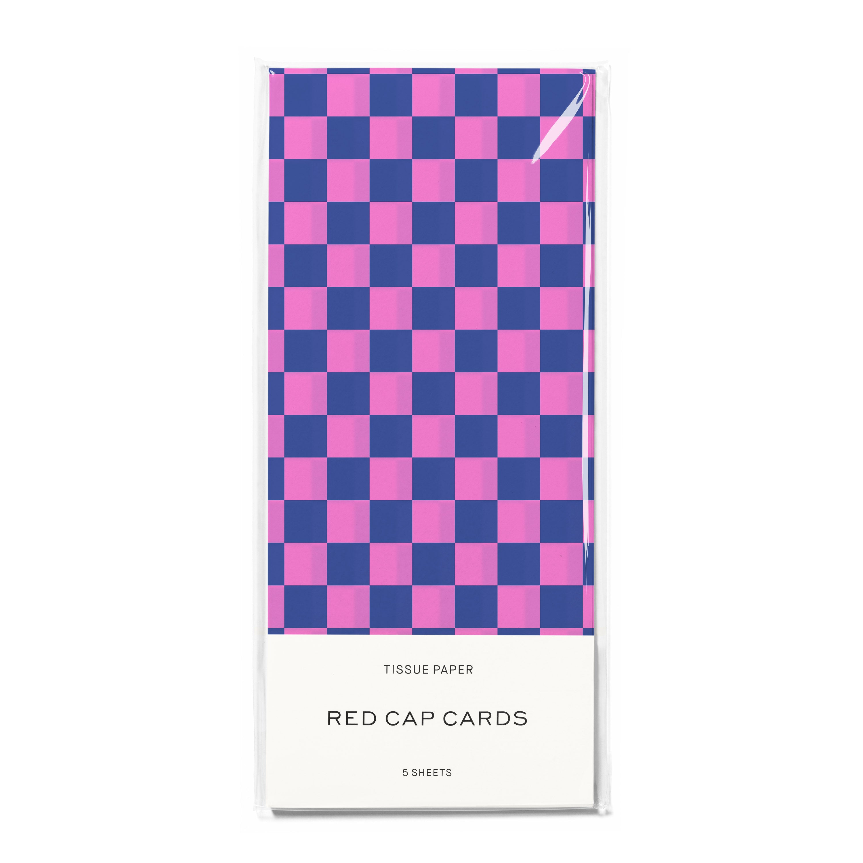 Checkered tissue paper with pink and blue pattern on a white background