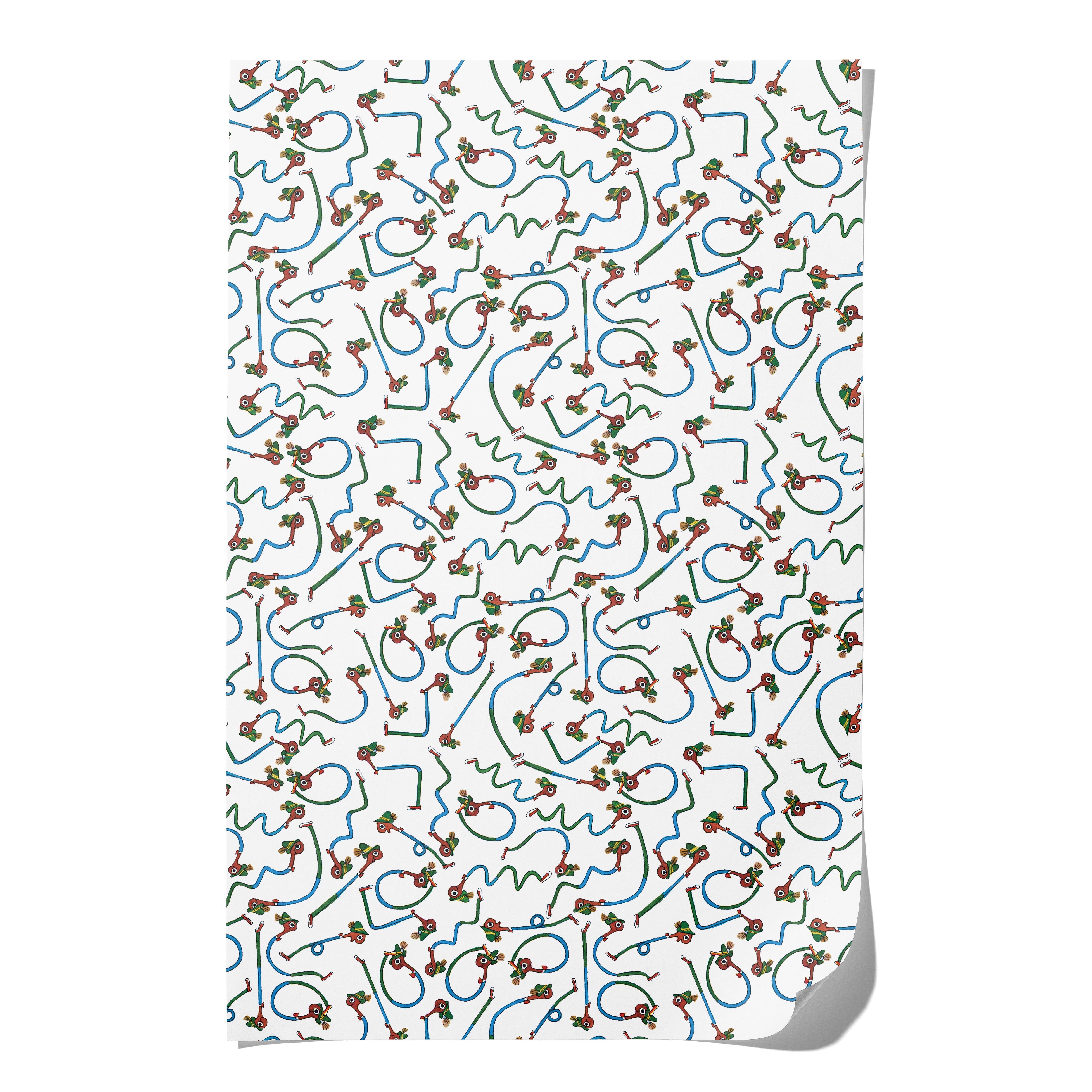 Gift wrap with Richard Scarry's Lowly Worm print on white background.