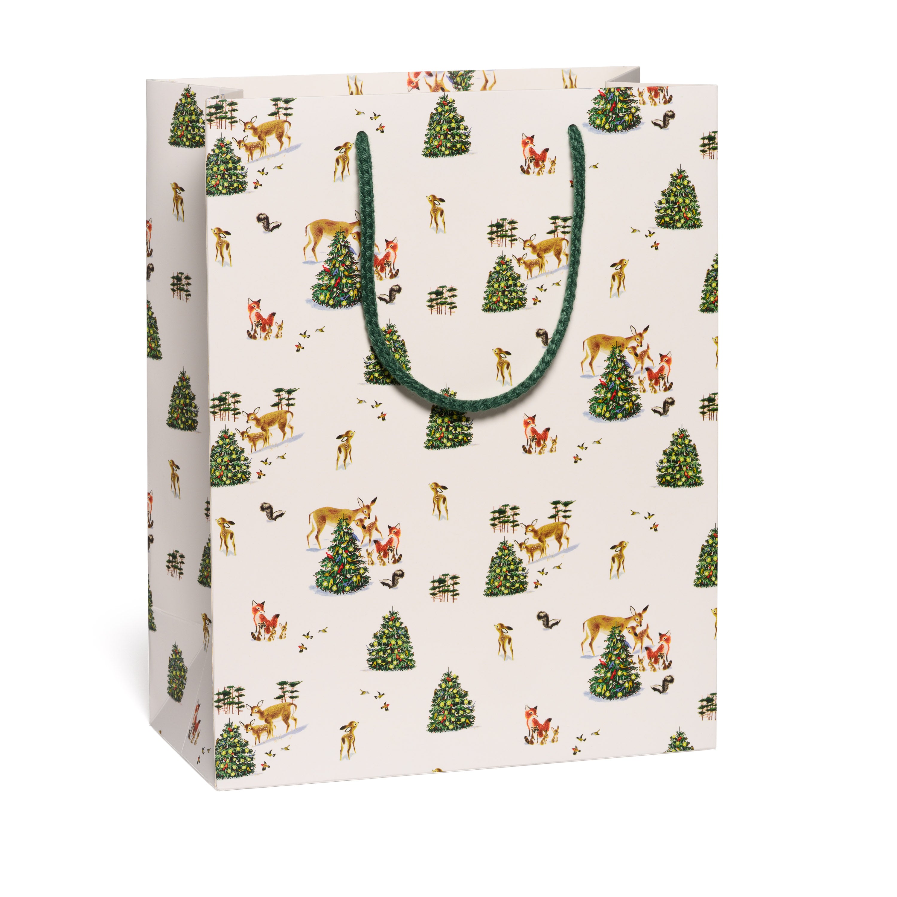 Large Gift bag with Christmas tree and deer pattern on a white background