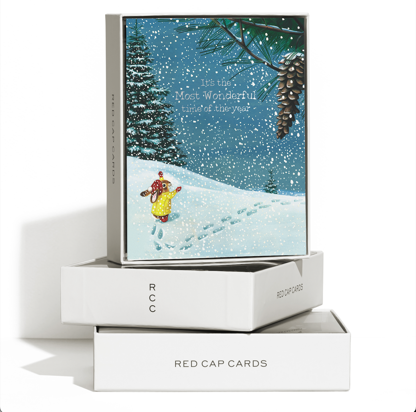 Christmas card with a snowy scene and silver foil "It's the Most Wonderful Time of the Year" text Boxed Set of 8. 