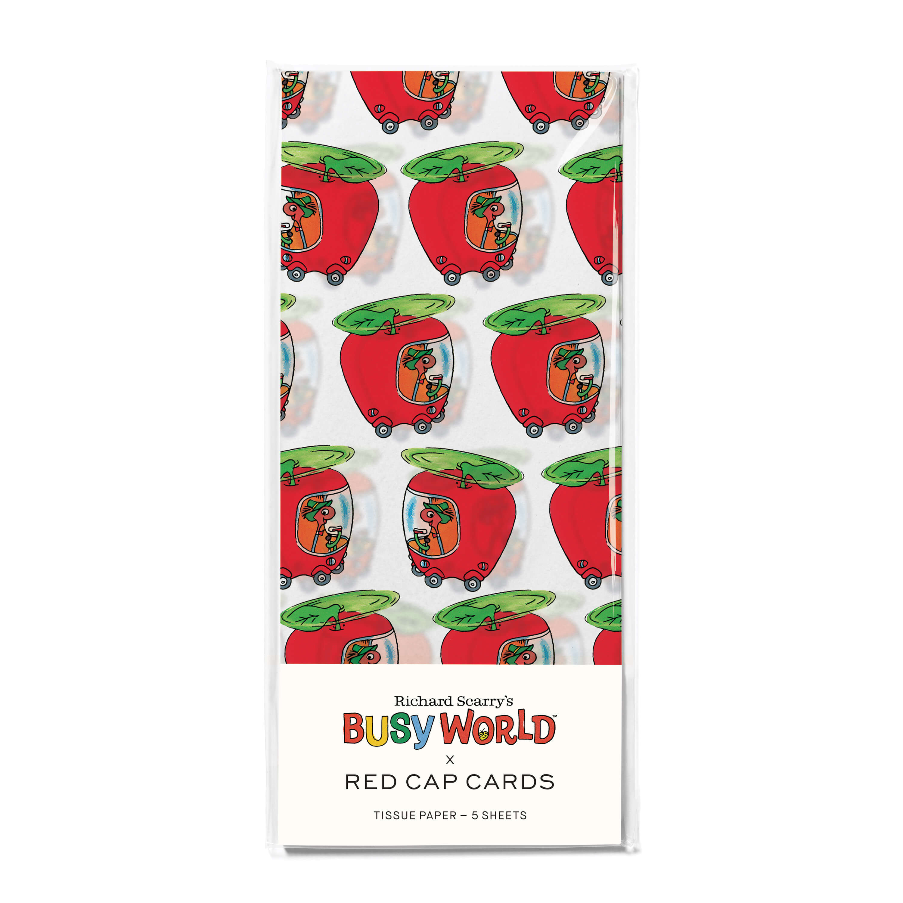 Tissue Paper with Lowly Worm Apple Car design on a white background.
